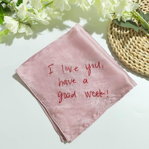 Personalized Embroidered Handwritten Handkerchief ,Embroidered Wedding Handkerchief, Mulberry Silk ,Gift for Bride, Custom Handkerchief