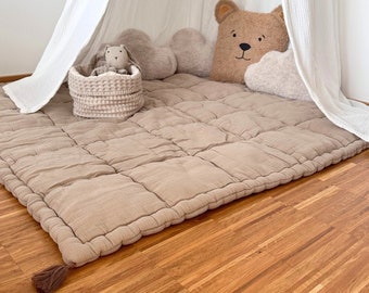 Manta gruesa para gatear para bebé, color beige, alfombra de juego, alfombra para parque, alfombra para gatear, certificado Oeko-Tex 100