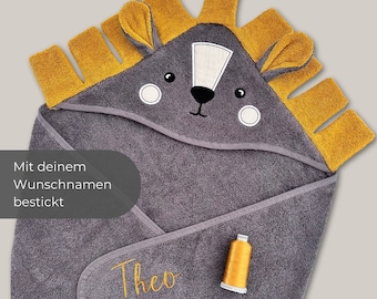 Kapuzenhandtuch mit Namen bestickt, Löwe, Baby Kapuzenbadetuch, Perfektes Geschenk zur Geburt, Babyhandtuch