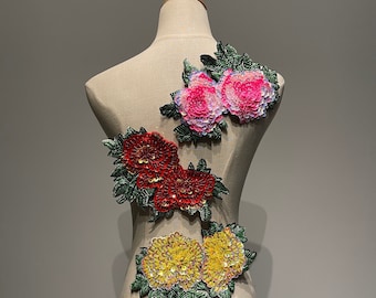 Handmade Beaded Sequins Yellow Flower Embroidered sew on patch