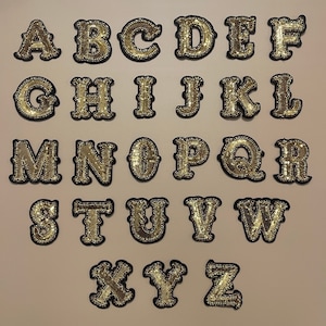 Parches para coser con letras de la A a la Z con lentejuelas y diamantes de imitación dorados para ropa personalizada y apliques con nombre personalizados, parches de cuentas hechos a mano DIY