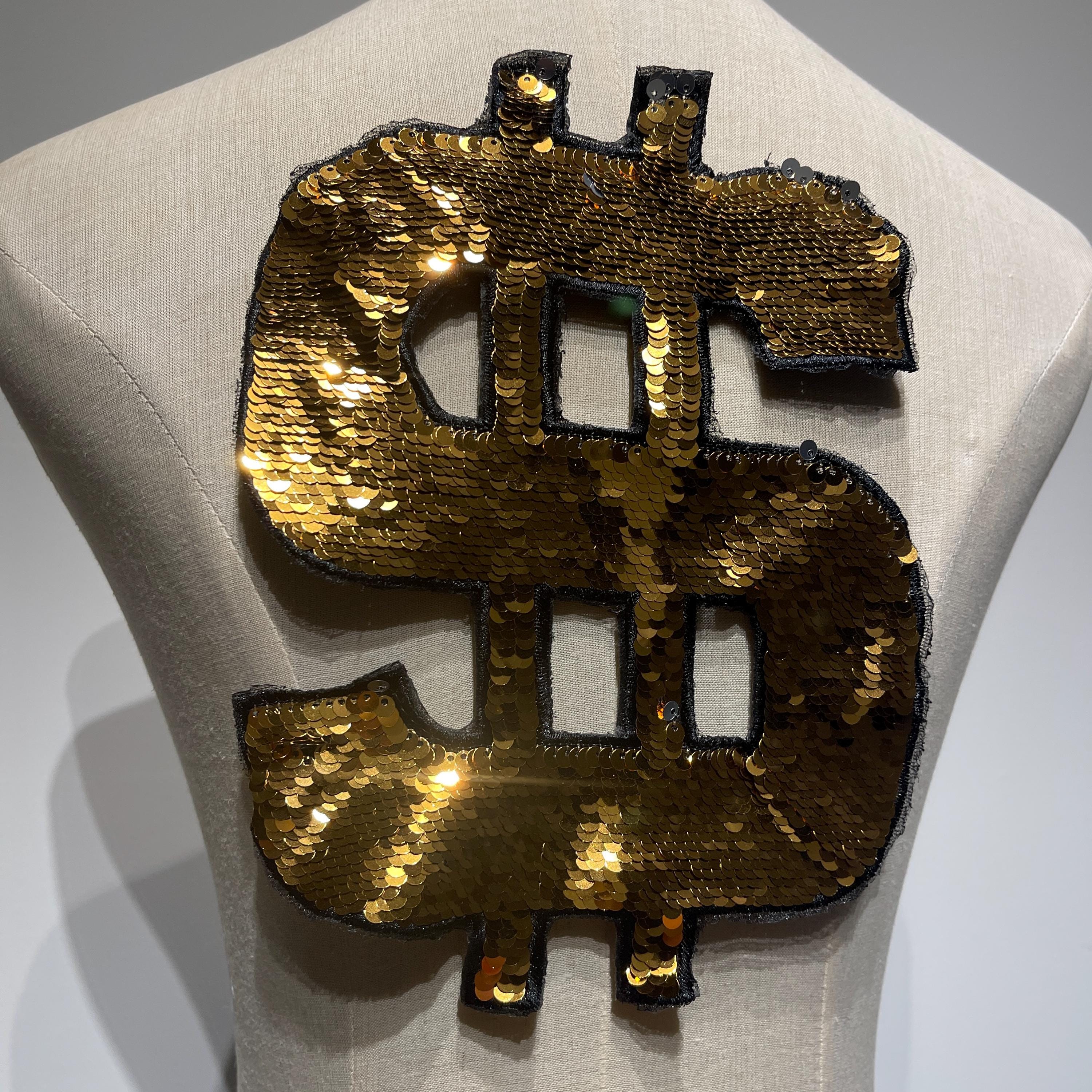 Sign Sequins Gold Sequin Dollar Sign Patch - Reversible to Silver, Sparkly Sew-on ...