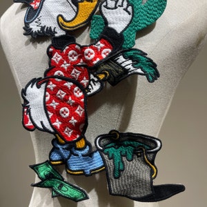 Vintage embroidered Cartoon Duck painting US Dollar for Clothes back Sew on patches or Denim jackets Funny Applique Hoodies decoration image 3