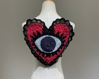 The Evil Eye of Horus for Vintage clothes Rhinestone Eyes Heart with Pearls Sew on patches for Luxury clothes or beads Applique decoration