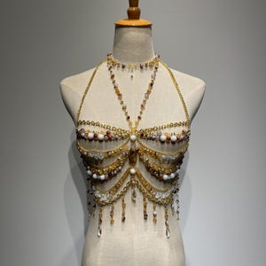 Gold Chain Halter Top | Handmade Beaded Crop Top | Sexy Backless Body Jewelry | Stylish Nightwear | Music festival outfit | Rave party top