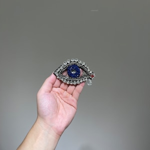 Handmade Rhinestone Tearful Evil Eyes beaded patch for Vintage Clothes sew on patches with Crystal Denim jackets Silver Applique