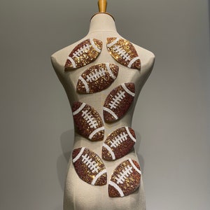 Large Gold Sequins American football iron on patch for sweatshirt and game day clothes 5.8 inches