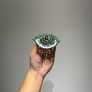 Grün Strass Böser Blick patch | Perlen Quasten Applikation | religiöse Symbole