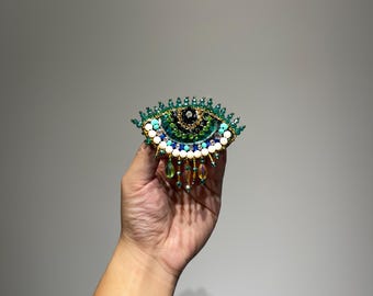 Groene strass boze ooglap | Kralenkwastapplicatie | religieuze symbolen