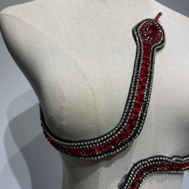 Taylor Red Sequin Snake Patch Reputations Concert Inspired Rhinestone Snake applique for the Eras tour outfit image 4