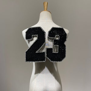 Handmade Lucky Number Rhinestone Sequins patch for Vintage clothes back or denim jackets and hoodies 23 Applique sew on patches accessory