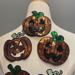 Halloween Sequins pumpkin Iron on patch | Halloween costumes | Party Applique