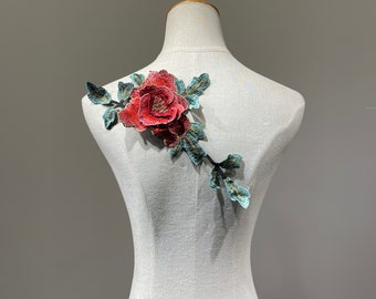 Floral Splendor: Embroidered 3D Rose Flower Patch for Stylish Customizations