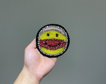 Rhinestone Happy smile Face beads Applique sew on patches for clothes decoration or Kid gift