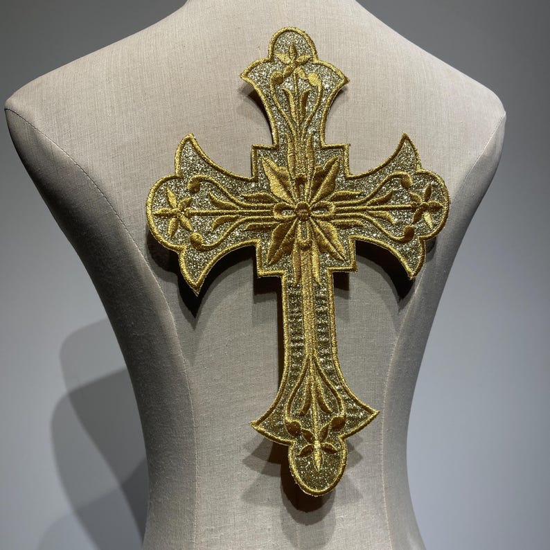 Embroidered Cross Iron-on Patch – Sparkling Glitter Religious Appliqué ...