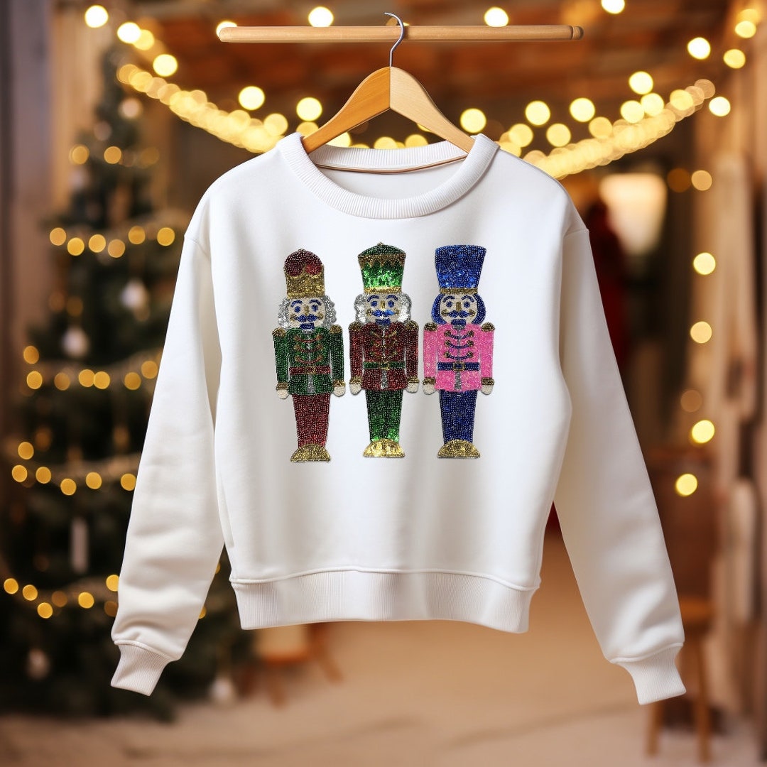 BiBi Christmas Sequin Nutcrackers Embroidery Sweatshirt