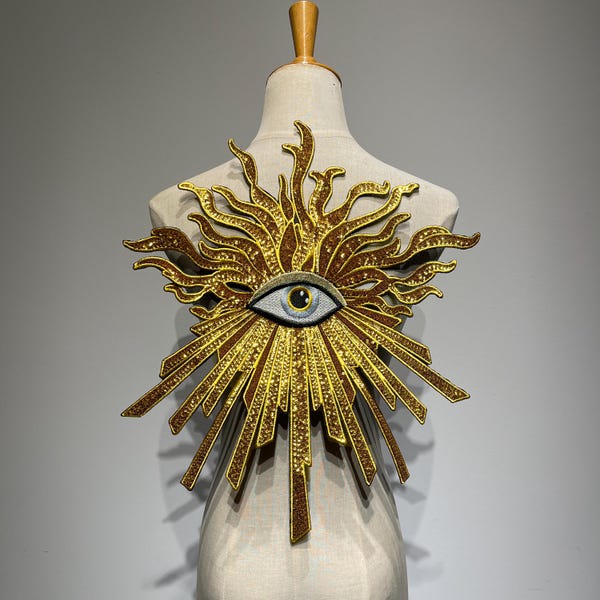Parche bordado de ojo malvado dorado místico brillante / Aplique termoadhesivo de ojo que todo lo ve con lentejuelas de gran tamaño para chaquetas y parte trasera de mezclilla