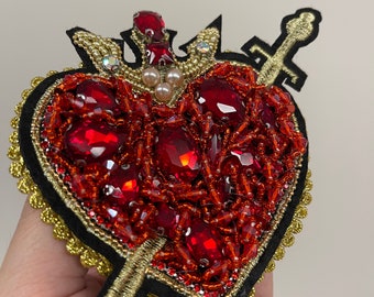 FINGERINSPIRE 3 Pcs 3 Styles Red Heart Beaded Patch 5.8