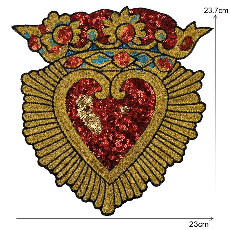 Grand écusson sacré-coeur paillettes rouges à coudre image 4