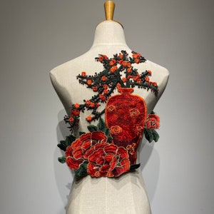 Vintage Embroidered Flower Vase Patch for jacket back applique