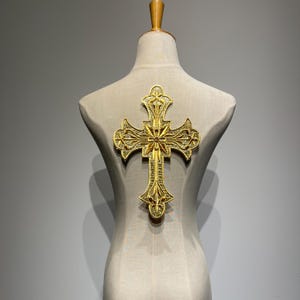 Embroidered Cross Iron-On Patch – Sparkling Glitter Religious Appliqué for Jackets