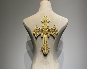 Embroidered Cross Iron-On Patch – Sparkling Glitter Religious Appliqué for Jackets