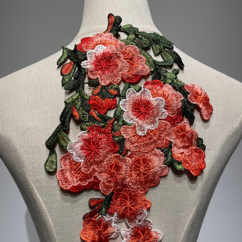 Vintage-Inspired 3D Embroidered Flower Sew-On Patch,Extra Large Floral applique for denim jacket image 3