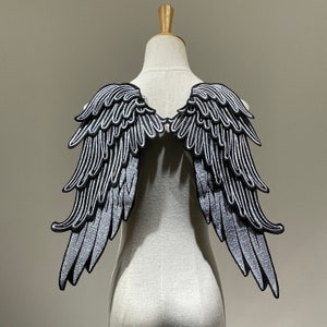 Parche de alas de ángel de plata y negro para parches de espalda de ropa vintage o chaqueta de mezclilla, parche para coser, aplique bordado, decoración navideña