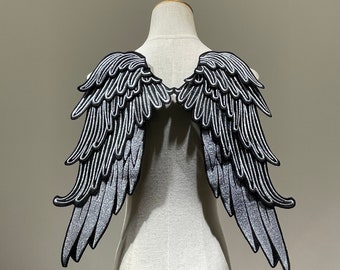 Silver and Black Angel Wings patch for Vintage clothes back patches or denim Jacket sew on patch embroidered Applique Christmas decoration