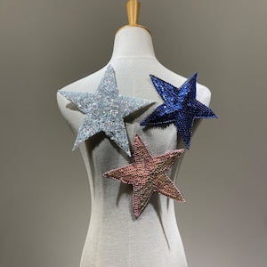 Colorful Star-Shaped Beaded Sequins Iron-On Patch for Festive Decor and Crafts 6.7-inch Beaded Sequins Star Iron On Patch for Fashion DIY