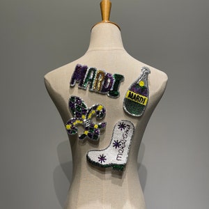 Cekinowy zestaw naszywek Mardi Gras - Fleur-de-Lis, Mardi, Champagne, Boot