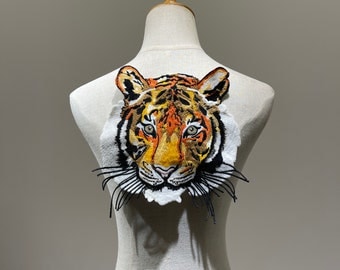 Vintage embroidered Tiger face patch for jackets back applique