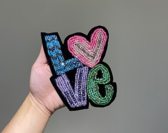 Large Handmade Rhinestone beads heart patches for clothes Applique Unique fashion Love model