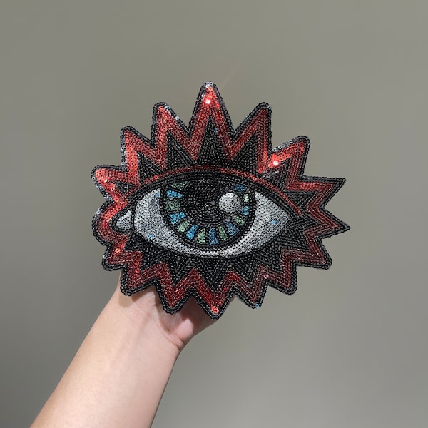 Sequin Evil Eye Iron On Patch, Embellishment for Clothing or denim jackets