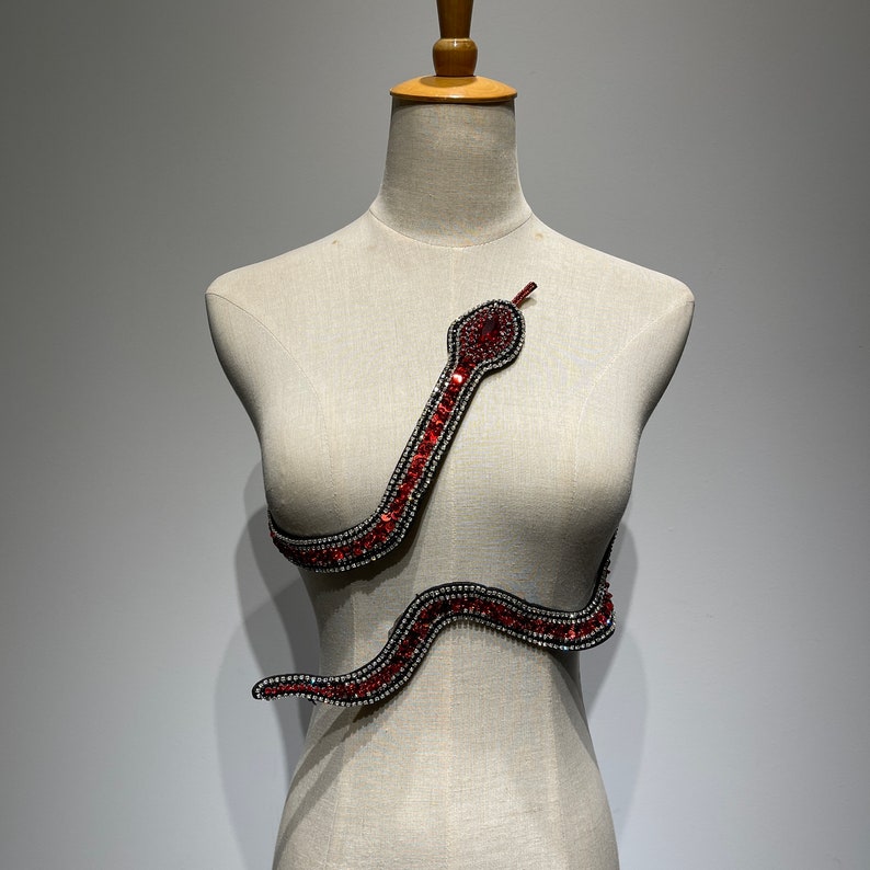 Taylor Red Sequin Snake Patch Reputations Concert Inspired Rhinestone Snake applique for the Eras tour outfit image 2