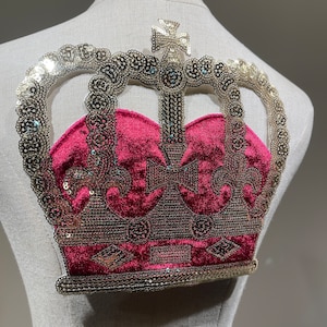 Large Gold Sequins Crown Iron on patch with Red Velvet for fashion woman clothes embroidered decoration or patch for DIY denim jackets image 3
