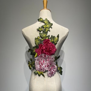 Large Embroidered Peony Flowers Patch | vintage-inspired applique for jackets