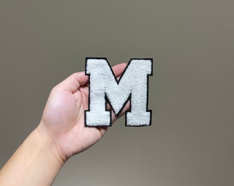 Small White M letter embroidered patches for clothes DIY sew on Applique