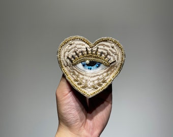 Vintage inspired sacred heart patch | embroidered Evil eye patch for jackets | beads applique