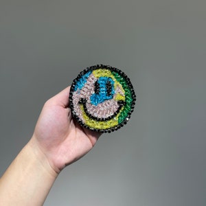 Small Happy Face Smile World Sequins and Rhinestone DIY Patches for clothes