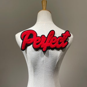Large White and Red Chenille Perfect Letter Sew on patches for clothes back or Hoodies Embroidered Patch Applique decoration custom made