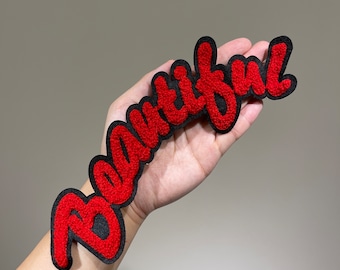 Large Embroidered Applique Sew on patches Beautiful Red Letter writing in English for clothes or t shirt DIY fashion