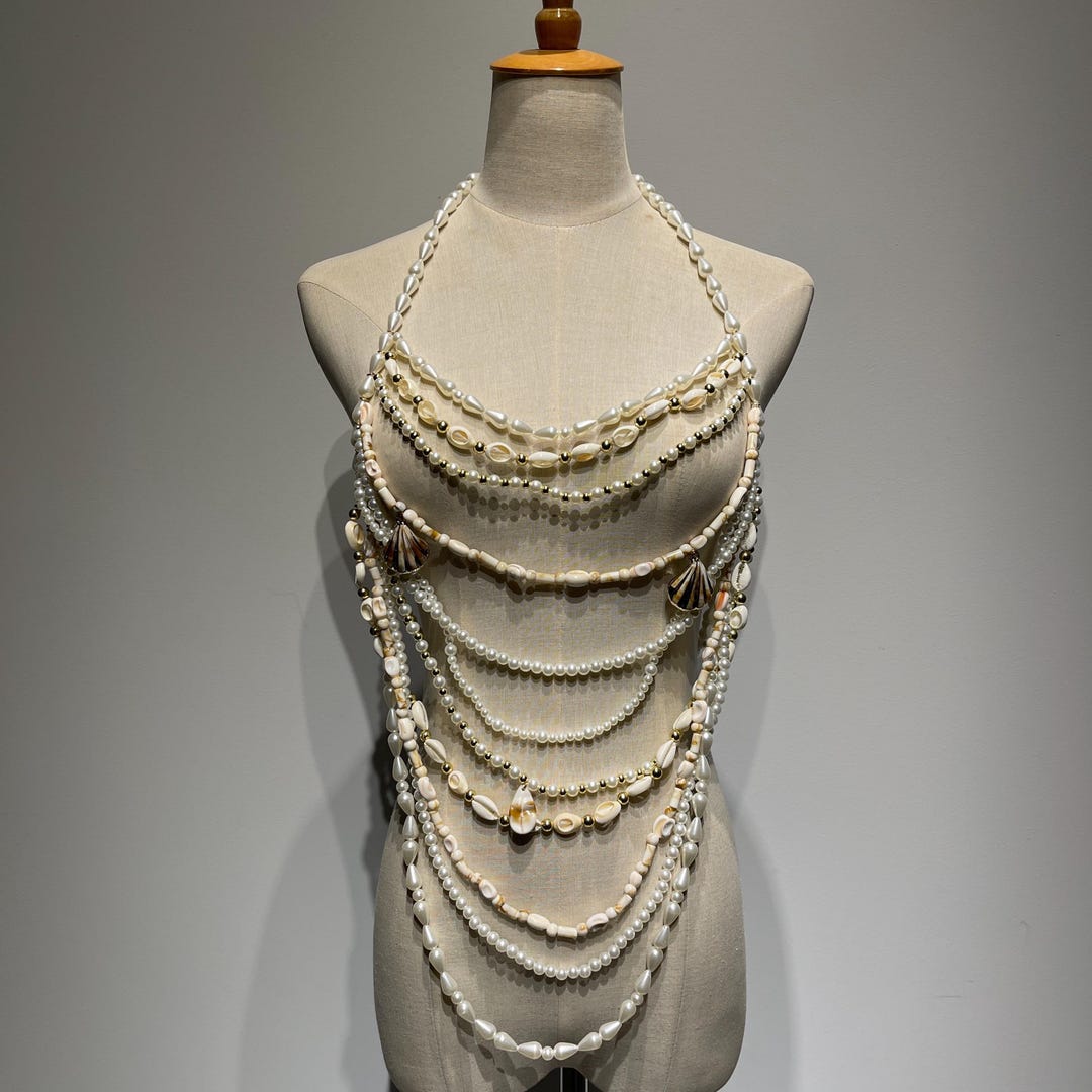 Boho Pearl Shell Body Jewelry | Handmade Beach Halter Top | Sexy Bikini ...