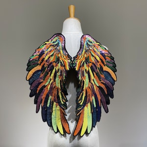 Performance Sequins Angel Wings Multi-color for Vintage clothes back patch or Jacket sew on patches embroidered Large Applique decoration