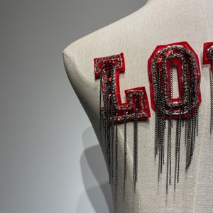 Handmade Red Sequins Love Letter Patch Beaded Alphabet Applique with Tassel Chains image 7