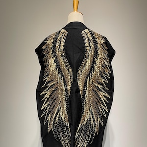Oversized Silver & Gold Beaded Wings Patch | Luxury Handmade Gothic Angel Wings Appliqué For Back