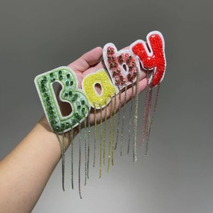 Large Handmade colorful Rhinestone tassel beaded patch letter in sequins patches with for sew on clothes  embroidered Applique decoration