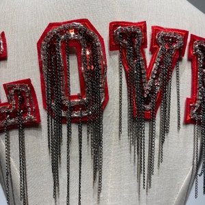 Handmade Red Sequins Love Letter Patch Beaded Alphabet Applique with Tassel Chains image 6
