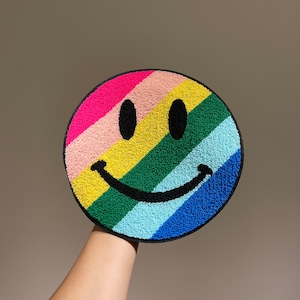 Large Circle Rainbow Happy Smile Face sew on patches Applique embroidered for clothes