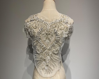 Sparkling Bridal Beaded Lace Appliqué – Rhinestone Embellished Patch for Wedding Dress & Veils